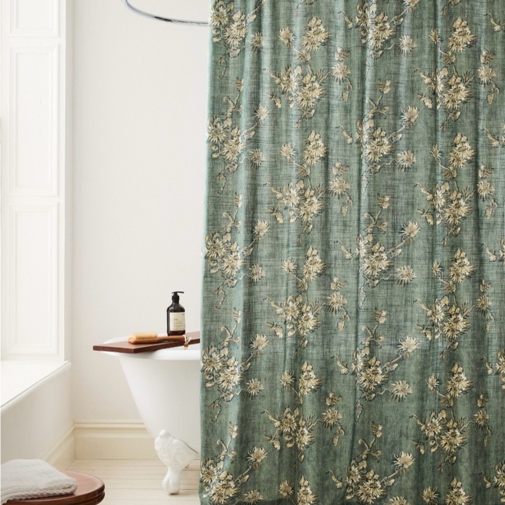 West Elm Shower Curtain Deco Blossom Botanical Green
